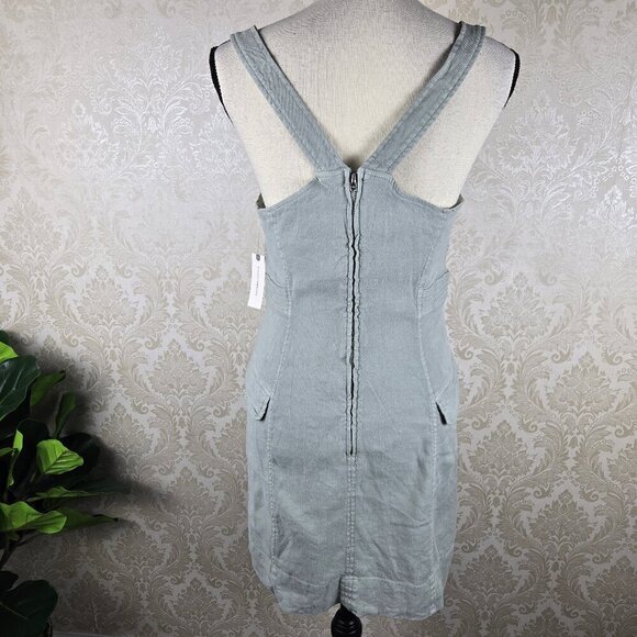 Anthropologie Size 10 Sage Green Linen Blend Dress Straps Sleeveless  Pockets NWT